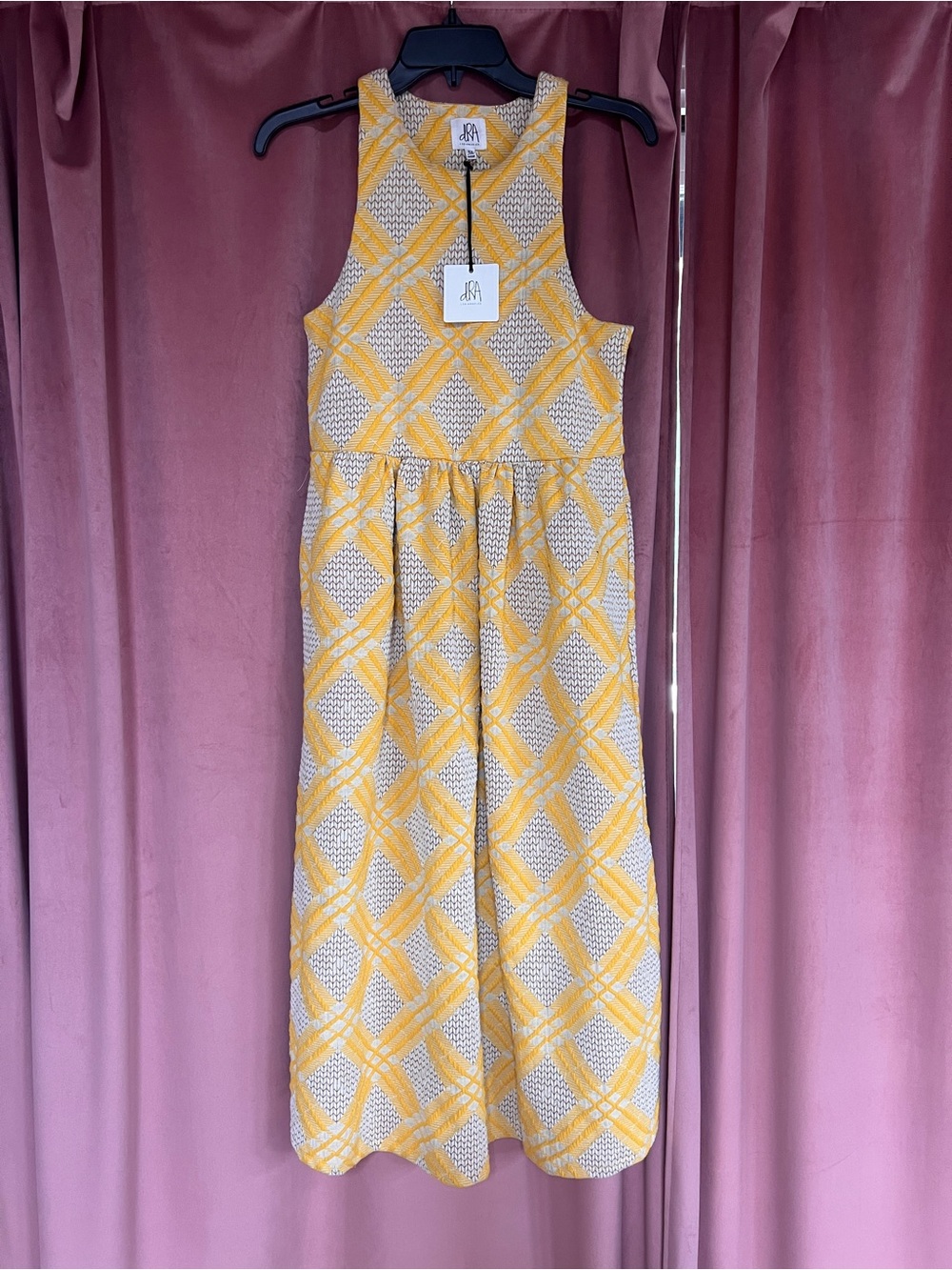 NWT Anthropologie Sleeveless Yellow Patterned Midi Dress by dRA Los Angeles XS